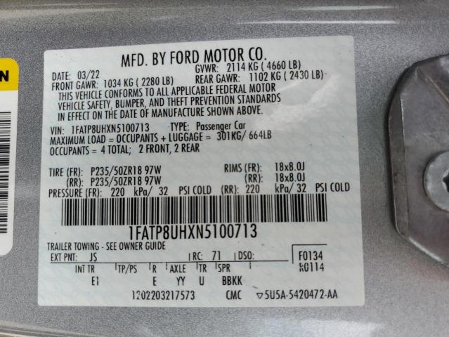 1FATP8UHXN5100713 - 2022 FORD MUSTANG SILVER photo 13