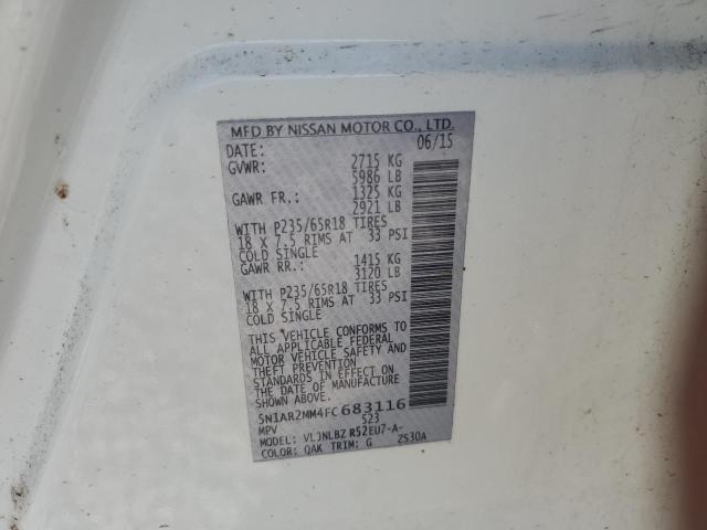5N1AR2MM4FC683116 - 2015 NISSAN PATHFINDER S WHITE photo 13