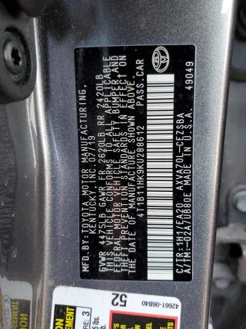 4T1B11HK9KU288612 - 2019 TOYOTA CAMRY L GRAY photo 13