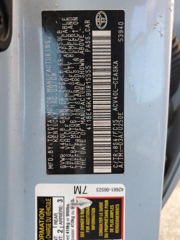 4T1BE46K49U815555 - 2009 TOYOTA CAMRY BASE BLUE photo 12