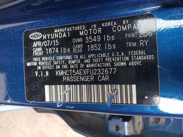 KMHCT5AEXFU232677 - 2015 HYUNDAI ACCENT GS BLUE photo 12