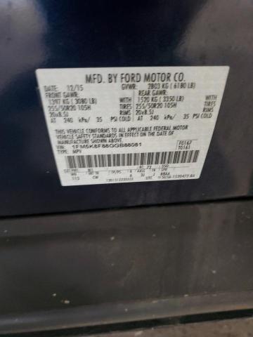 1FM5K8F88GGB88081 - 2016 FORD EXPLORER LIMITED BLUE photo 13