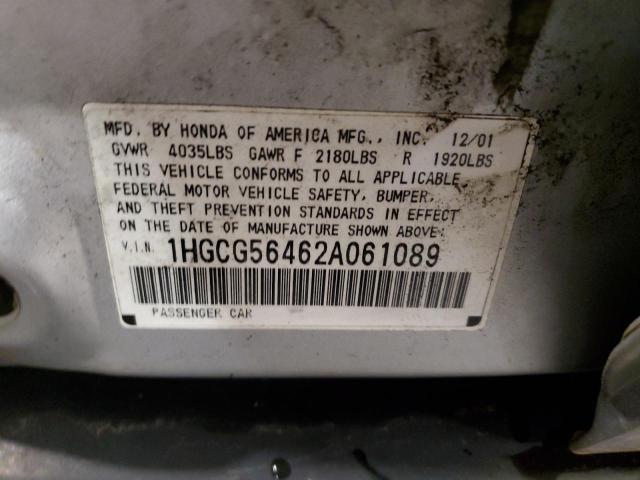 1HGCG56462A061089 - 2002 HONDA ACCORD LX SILVER photo 12