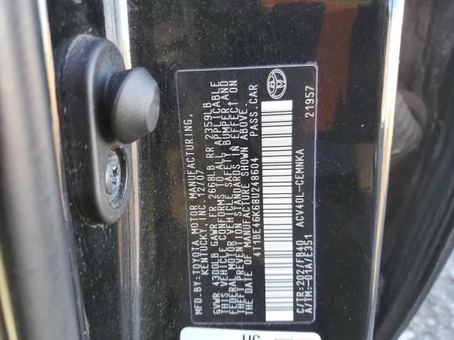 4T1BE46K68U248604 - 2008 TOYOTA CAMRY CE BLACK photo 12