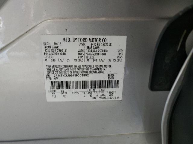 2FMTK3J99FBC09892 - 2015 FORD EDGE SEL SILVER photo 13