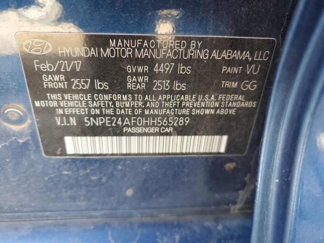 5NPE24AF0HH565289 - 2017 HYUNDAI SONATA SE BLUE photo 12