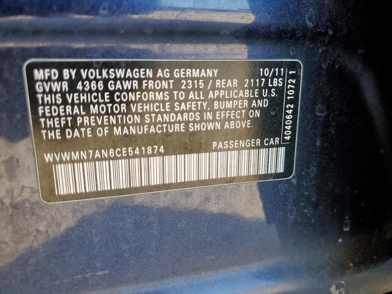 WVWMN7AN6CE541874 - 2012 VOLKSWAGEN CC SPORT BLUE photo 12