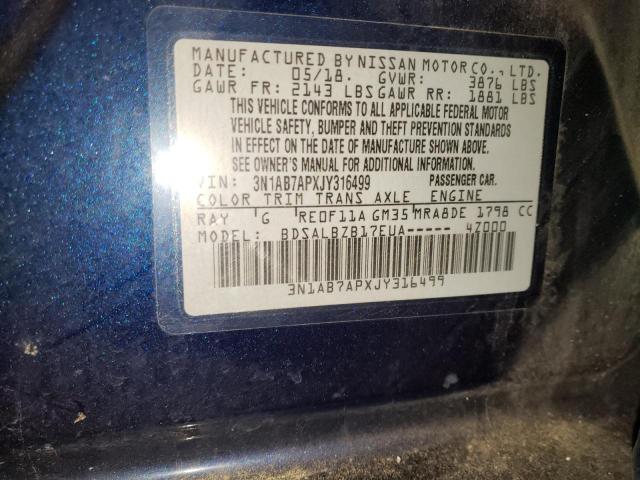 3N1AB7APXJY316499 - 2018 NISSAN SENTRA S BLUE photo 13