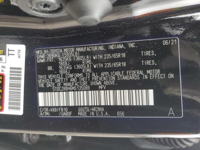 5TDCZRBH6MS135089 - 2021 TOYOTA HIGHLANDER L BLACK photo 13