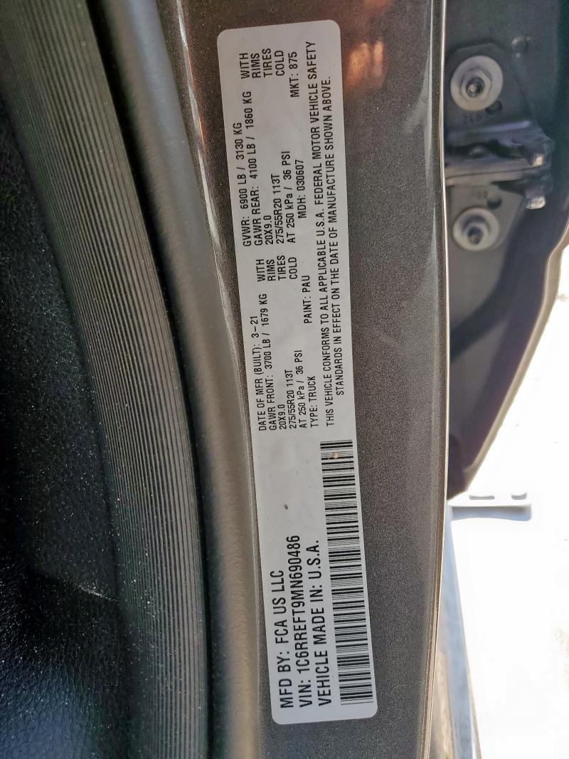 1C6RREFT9MN690486 - 2021 RAM 1500 BIG HORN/LONE STAR GRAY photo 12