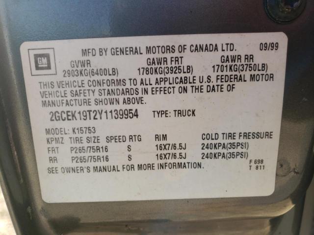 2GCEK19T2Y1139954 - 2000 CHEVROLET SILVERADO K1500 GRAY photo 12