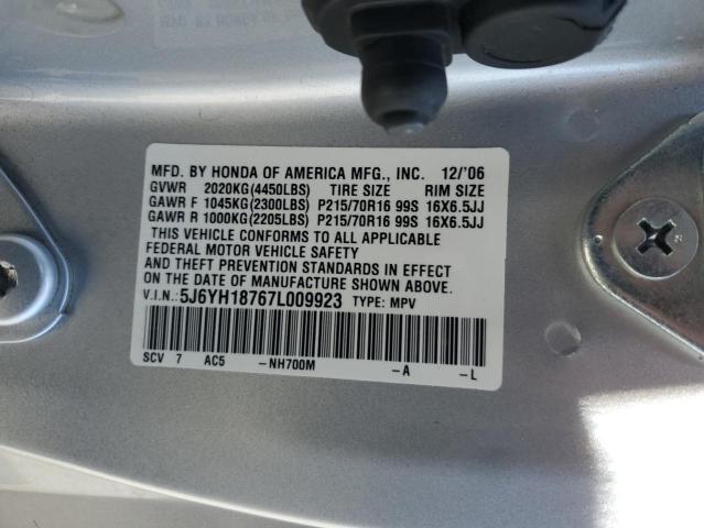 5J6YH18767L009923 - 2007 HONDA ELEMENT EX Gümüş foto 13