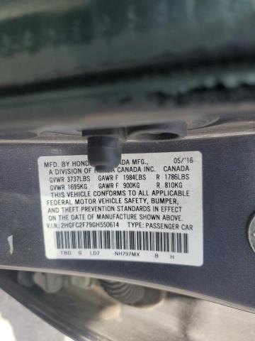 2HGFC2F79GH550614 - 2016 HONDA CIVIC EX GRAY photo 13