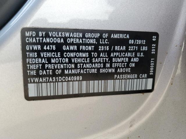 1VWAH7A31DC040989 - 2013 VOLKSWAGEN PASSAT S SILVER photo 12