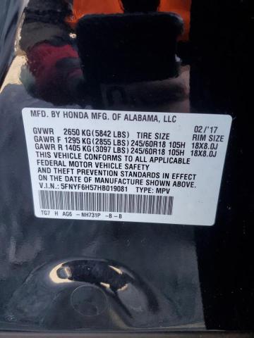 5FNYF6H57HB019081 - 2017 HOND PILOT EXL BLACK photo 13