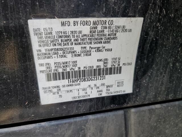 1FAHP2D83DG231231 - 2013 FORD TAURUS SE BLACK photo 12