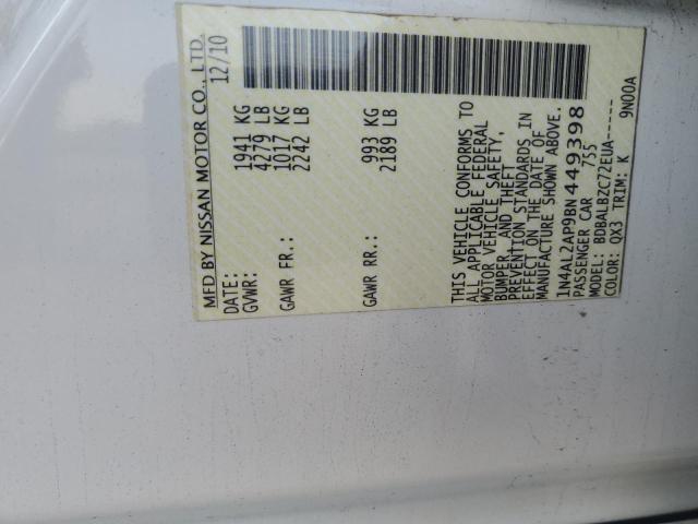 1N4AL2AP9BN449398 - 2011 NISSAN ALTIMA BASE 白色 照片 12
