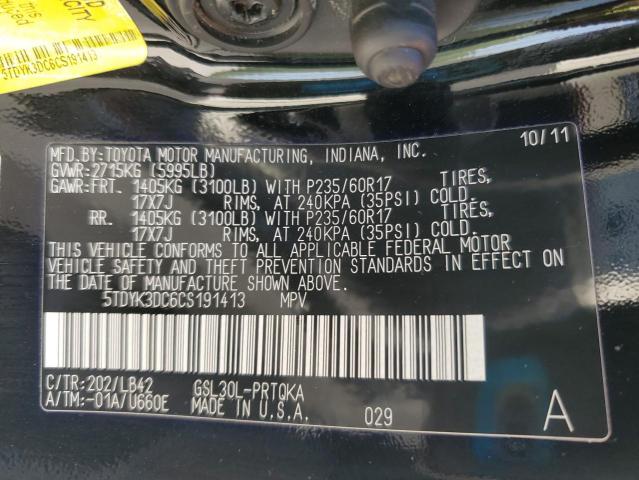 5TDYK3DC6CS191413 - 2012 TOYOTA SIENNA XLE 黑色 照片 14