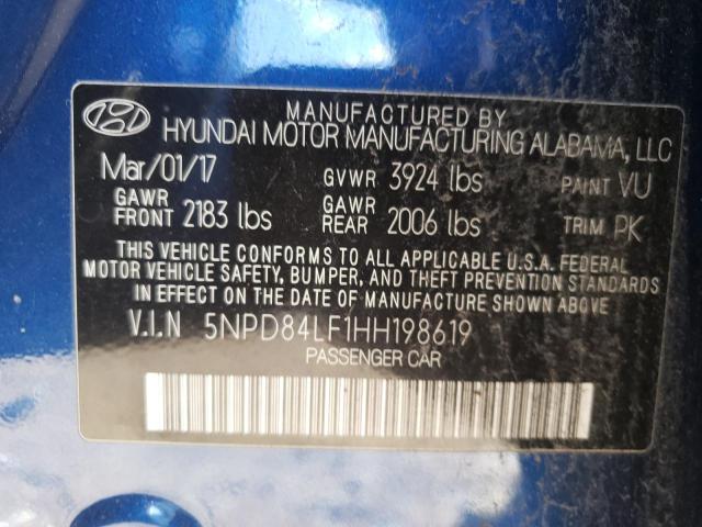 5NPD84LF1HH198619 - 2017 HYUNDAI ELANTRA SE BLUE photo 13