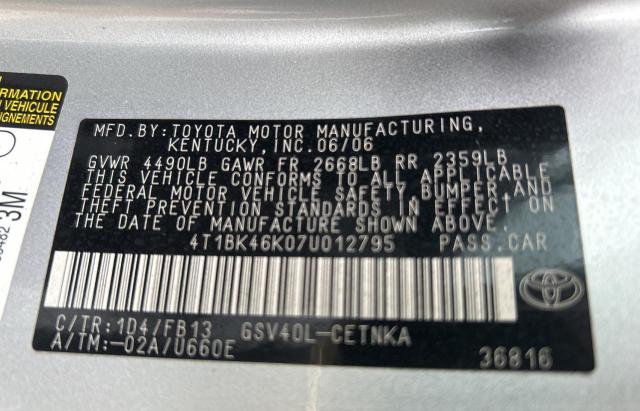 4T1BK46K07U012795 - 2007 TOYOTA CAMRY LE SILVER photo 10