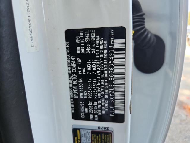 5XYZU3LB6GG354913 - 2016 HYUNDAI SANTA FE S WHITE photo 12