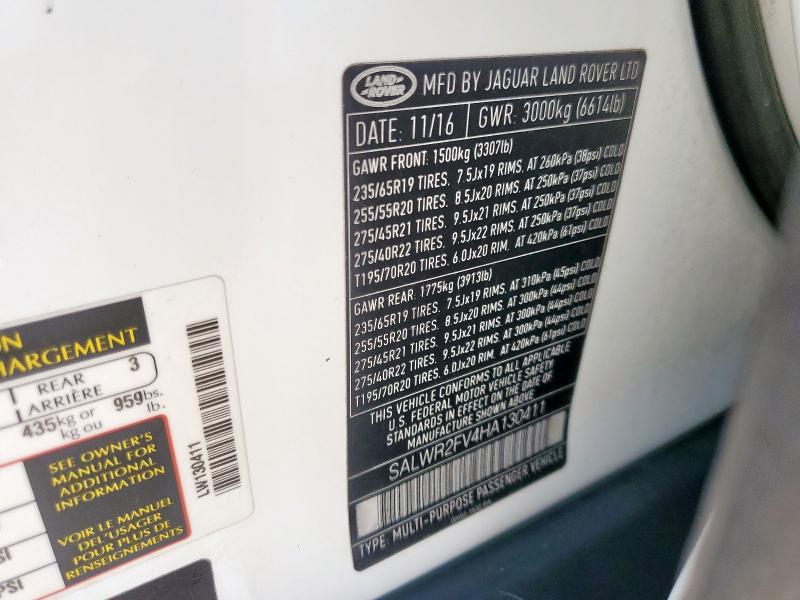 SALWR2FV4HA130411 - 2017 LAND ROVER RANGE ROVE HSE WHITE photo 13