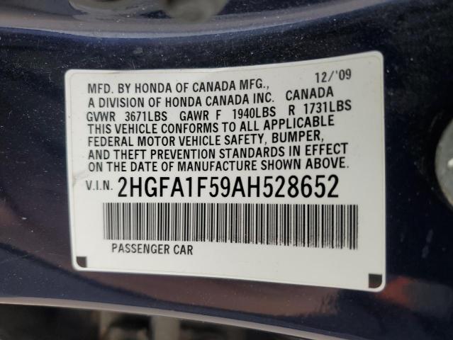 2HGFA1F59AH528652 - 2010 HONDA CIVIC LX BLACK photo 12