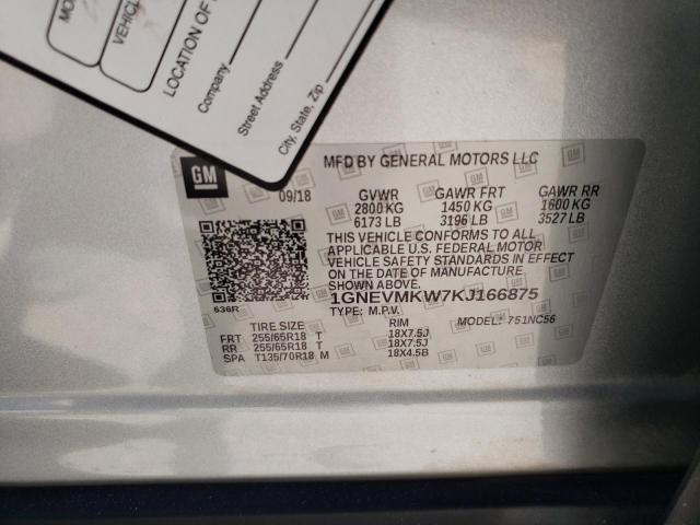 1GNEVMKW7KJ166875 - 2019 CHEV TRAVERSE LT Silber Foto 13