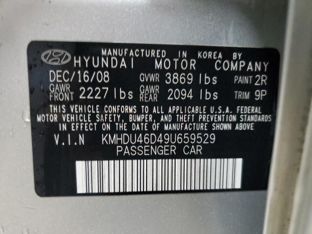 KMHDU46D49U659529 - 2009 HYUNDAI ELANTRA GLS SILVER photo 12