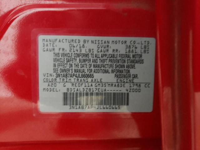 3N1AB7AP4JL660665 - 2018 NISSAN SENTRA S RED photo 13