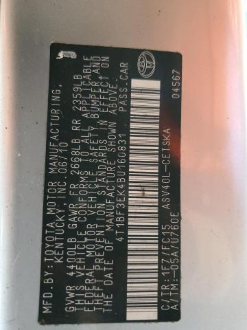 4T1BF3EK4BU160831 - 2011 TOYOTA CAMRY BASE SILVER photo 12