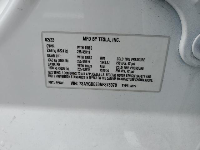 7SAYGDEE0NF375070 - 2022 TESLA MODEL Y Ağ foto 13