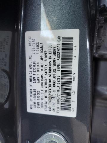 1HGCP2F36CA169283 - 2012 HONDA ACCORD LX GRAY photo 12