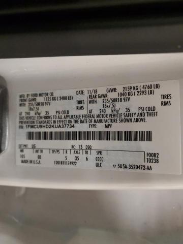 1FMCU9HD2KUA37734 - 2019 FORD ESCAPE SEL Blanc photo 13