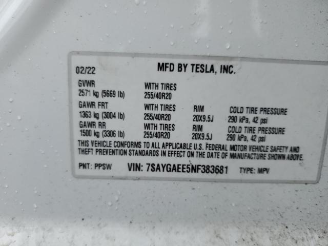 7SAYGAEE5NF383681 - 2022 TESLA MODEL Y Ağ foto 14