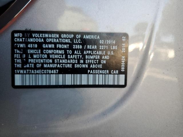 1VWAT7A34EC078457 - 2014 VOLKSWAGEN PASSAT S 银色 照片 12