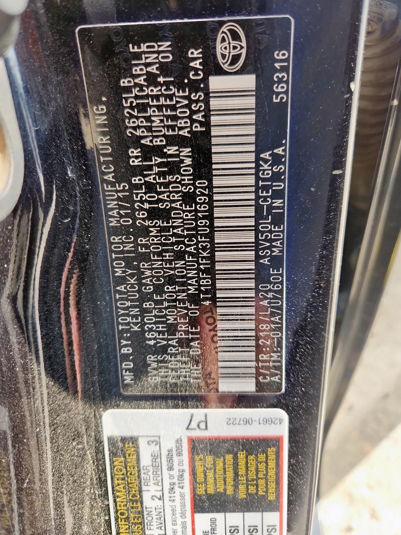 4T1BF1FK3FU916920 - 2015 TOYOTA CAMRY LE BLACK photo 13