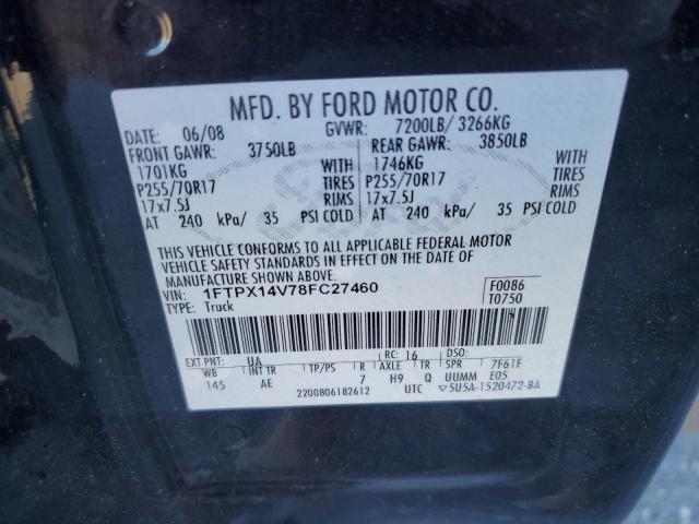 1FTPX14V78FC27460 - 2008 FORD F150 BLACK photo 12