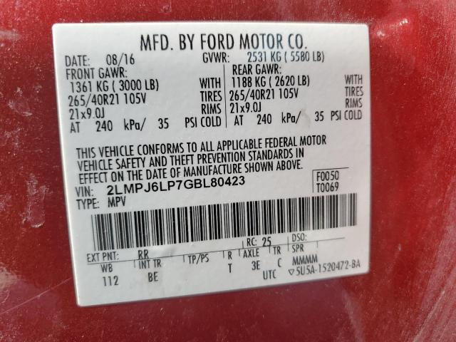 2LMPJ6LP7GBL80423 - 2016 LINCOLN MKX RESERVE Կարմիր լուսանկար 13