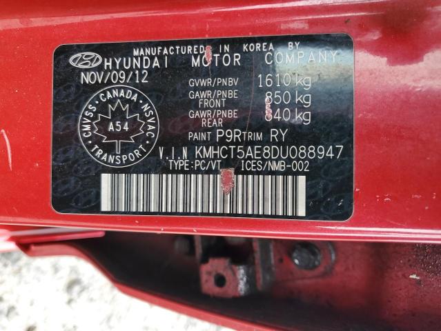 KMHCT5AE8DU088947 - 2013 HYUNDAI ACCENT GLS RED photo 12