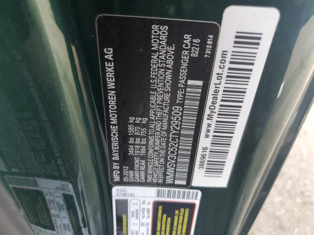 WMWSV3C52CTY29509 - 2012 MINI COOPER S მწვანე ფოტო 12