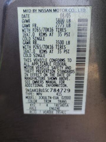 5N1AR18U15C784729 - 2005 NISSAN PATHFINDER LE თაფლისფერი ფოტო 13