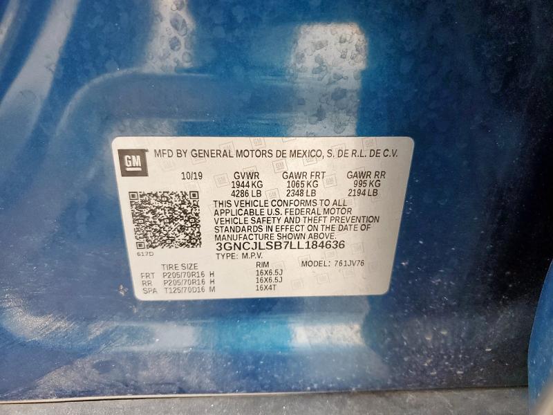 3GNCJLSB7LL184636 - 2020 CHEVROLET TRAX 1LT BLUE photo 13