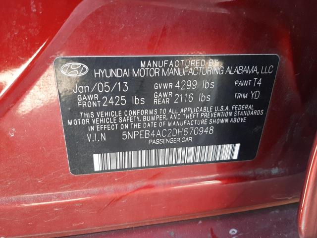 5NPEB4AC2DH670948 - 2013 HYUNDAI SONATA GLS RED photo 12