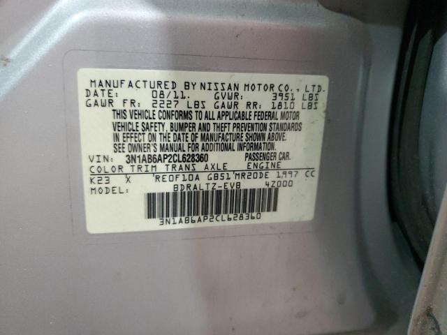 3N1AB6AP2CL628360 - 2012 NISSAN SENTRA 2.0 SILVER photo 13