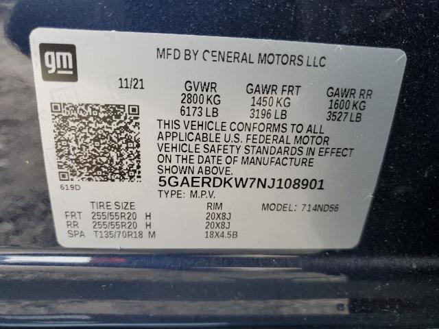 5GAERDKW7NJ108901 - 2022 BUICK ENCLAVE AVENIR 蓝色 照片 13