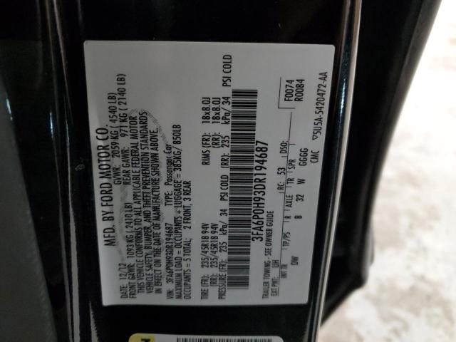 3FA6P0H93DR194687 - 2013 FORD FUSION SE BLACK photo 12