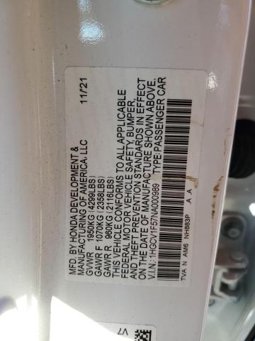 1HGCV1F57NA000989 - 2022 HONDA ACCORD EXL WHITE photo 12