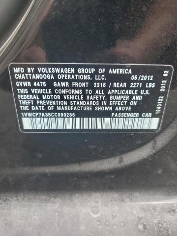 1VWCP7A35CC090286 - 2012 VOLKSWAGEN PASSAT SEL 黑色 照片 12
