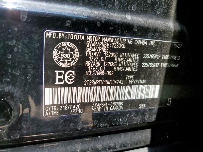 2T3RWRFV1NW134743 - 2022 TOYOTA RAV4 XLE BLACK photo 13